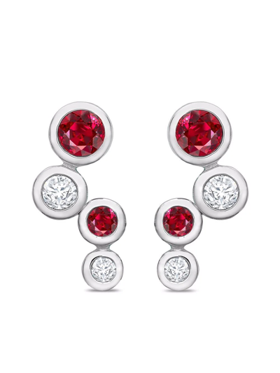 Pragnell 18kt White Gold Bubbles Diamond And Ruby Earrings In Silver