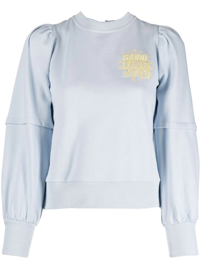 Ganni Open Back Isoli Pullover In Blue