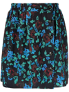 Ganni Printed Light Crepe Smock Mini Skirt In Meadow Azure Blue In Schwarz