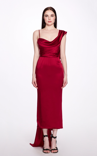 Marchesa Women's Crystal-embellished Double-faced Satin Midi Dress In Red