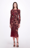 MARCHESA WOMEN'S EMBROIDERED VELVET MIDI DRESS