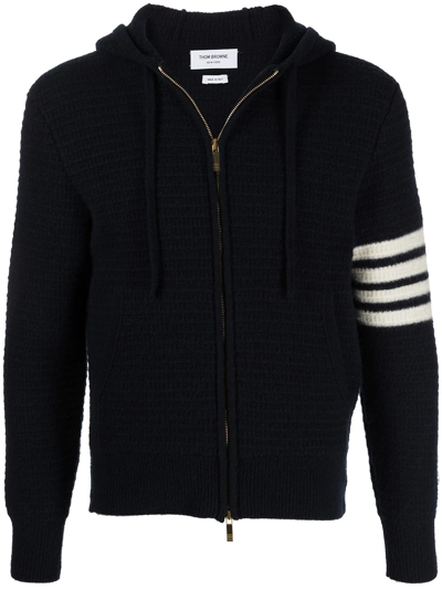 Thom Browne Striped Waffle-knit Wool And Cashmere-blend Zip-up Hoodie In Blue