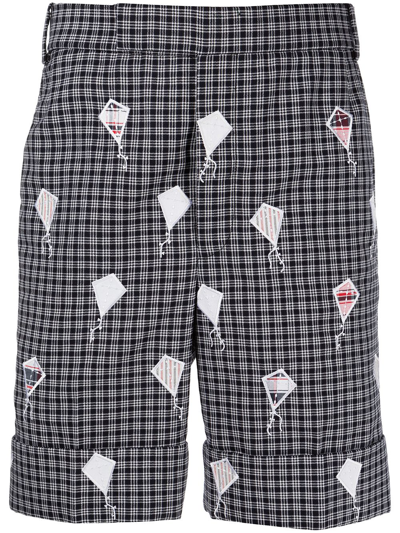 Thom Browne Patchwork Kite Embroidered Shorts In Blue