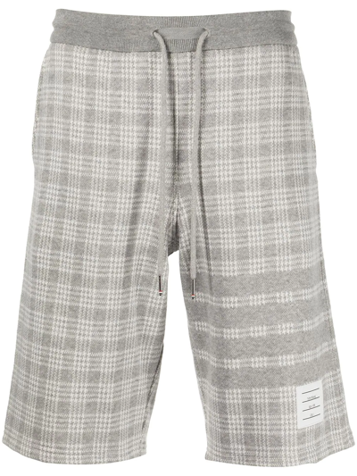 Thom Browne 4-bar Micro Check Track Shorts In Grey