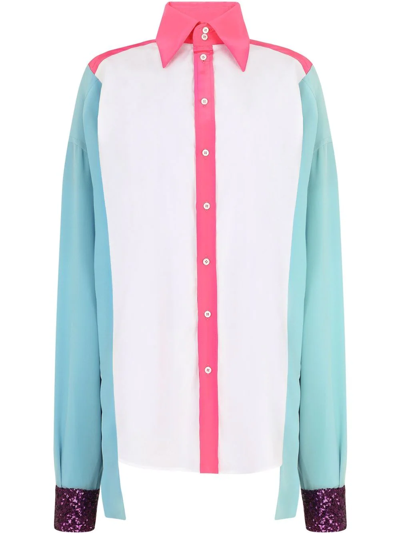 Dolce & Gabbana Colour-block Longline Shirt In Weiss