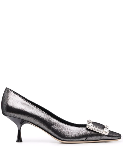 Sergio Rossi Crystal-embellished Square-toe Pumps In Black