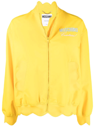 Moschino Logo刺绣拉链飞行员夹克 In Yellow