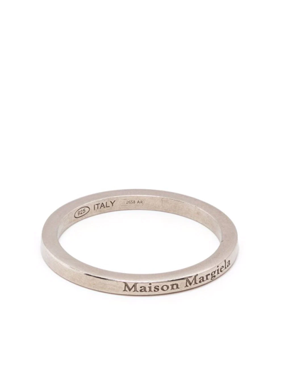 Maison Margiela Silver Polished Logo Ring In Grey