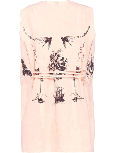 Prada Printed Slub Canvas Top In Nude & Neutrals