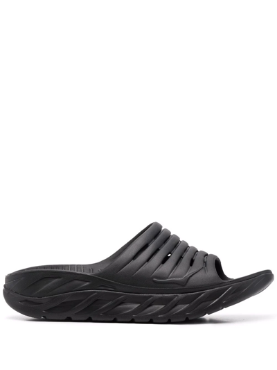 Hoka One One Ora Recovery Rubber Slides In Black/black