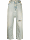 Attico Rachel Faded Cotton Denim Flared Jeans In Blau