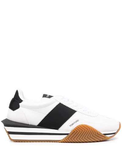 Tom Ford Logo-patch Lace-up Sneakers In White Black Cream