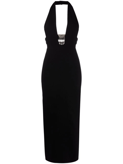 Saint Laurent Crystal-embellished Halterneck Dress In Black