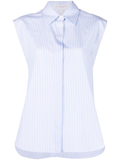 Michael Kors Striped Organic Cotton-poplin Shirt In Blau