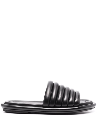 Marsèll Ribbed Leather Slides In Schwarz