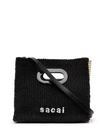 Sacai Logo-embroidered Woven Shopper In Nude