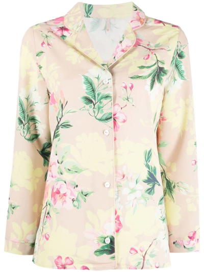 Maison Lejaby Floral-print Pyjama-style Shirt In Nude