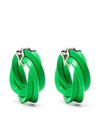 Bottega Veneta Twisted Leather And Sterling-silver Hoop Earrings In Grün