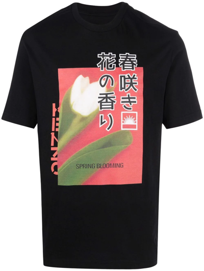 Kenzo Daisy And Tulip Graphic-print T-shirt In Schwarz