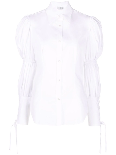 Etro Long Puff-sleeved Cotton Shirt In Weiss