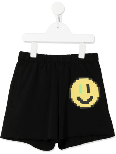 Natasha Zinko Kids' Pixel Smiley Cotton Shorts In Black
