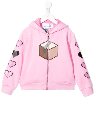 Natasha Zinko Kids' Box Print Zipped Hoodie In Pink