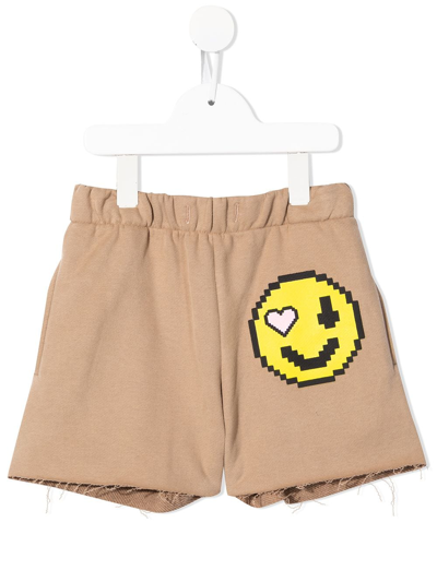 Natasha Zinko Kids' Pixel Smiley Shorts In Brown