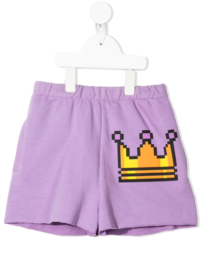 Natasha Zinko Kids' Pixel Crown-print Shorts In Purple