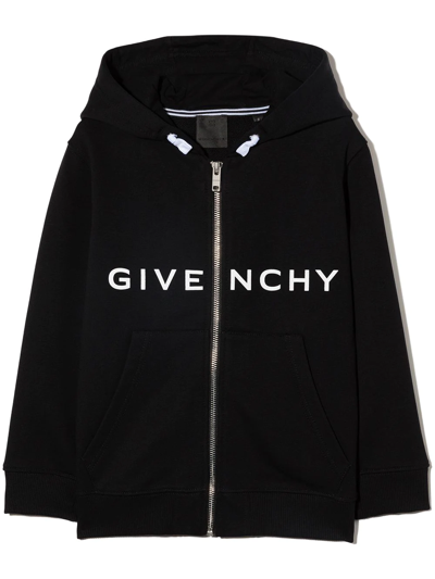 Givenchy Kids' Logo-print Zip-up Hoodie In Black