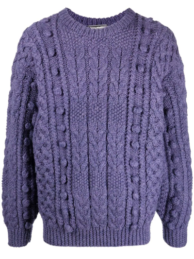 Pre-owned Issey Miyake 1980s Chunky Cable-knit Jumper In Purple