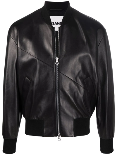 Jil Sander Leather Zip-up Bomber Jacket In Black
