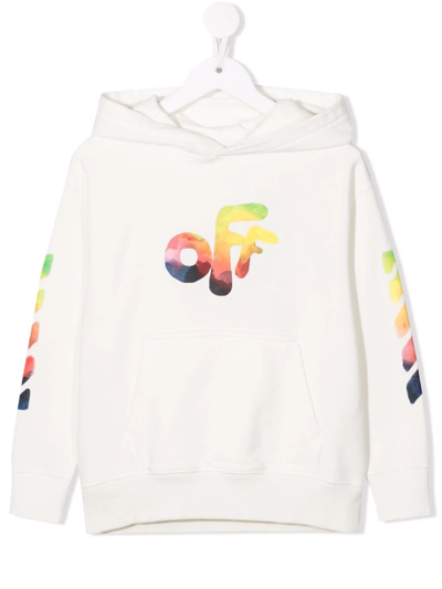 Off-white Off Rounded Watercolor Withe Kids Hoodie In White