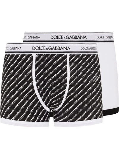 Dolce & Gabbana Two-pack Plain And Printed Stretch Cotton Boxers In _
