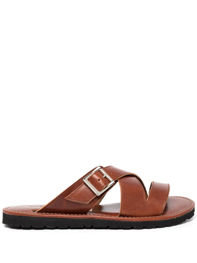 Junya Watanabe Crossover Buckle-strap Leather Sandals In Red Brown
