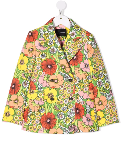 John Richmond Junior Kids' Floral-print Double-breasted Blazer In Yellow