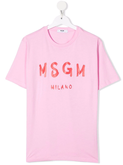 Msgm Kids' Logo-print T-shirt In Pink