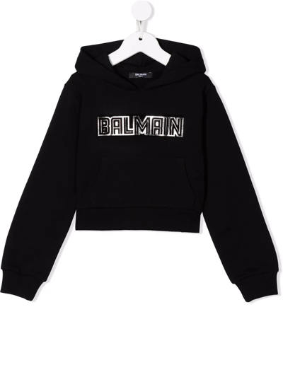 Balmain Kids' Logo Cotton-jersey Hoodie In Black