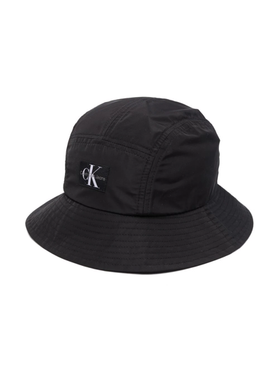 Calvin Klein Kids' Logo-patch Bucket Hat In Black
