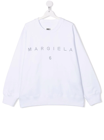 Mm6 Maison Margiela Teen Fleece Logo Sweatshirt In White