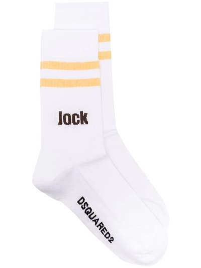 Dsquared2 Logo-knit Stripe-detailed Socks In White