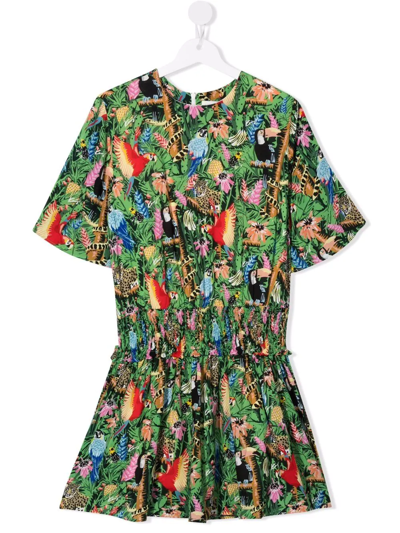 Kenzo Teen Jungle-print Dress In Green