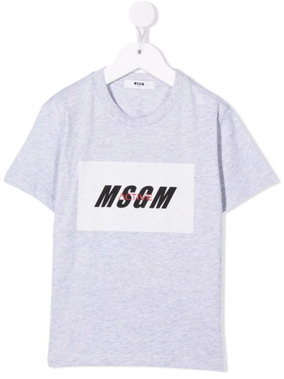 Msgm Kids' Logo-print Cotton T-shirt In Grey