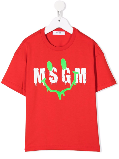 Msgm Kids' Logo-print Cotton T-shirt In Red