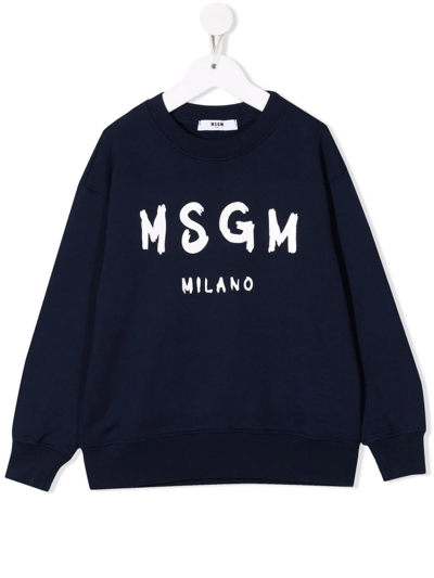 Msgm Teen Navy Blue Logo Sweatshirt