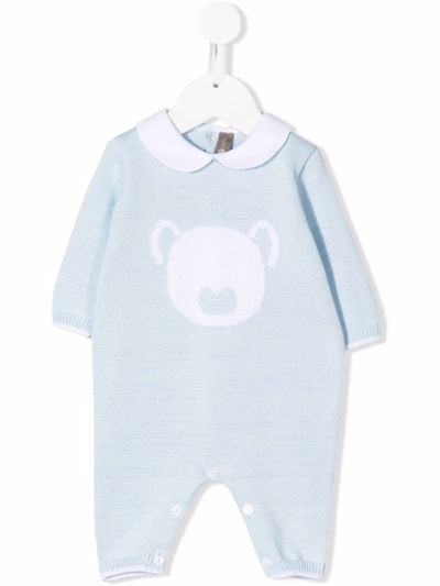 Little Bear Babies' Cotton Knitted Romper In Blue