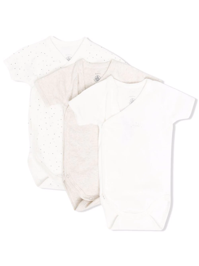 Petit Bateau Babies' Set Of Three Organic Cotton Bodysuits In White
