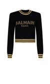 Balmain Logo Wool Blend Knit Cropped Sweater