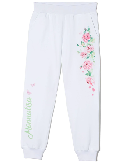 Monnalisa Kids' Rose-print Cotton Track Pants In White