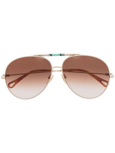 Chloé Ulys Aviator Metal Sunglasses In Gold