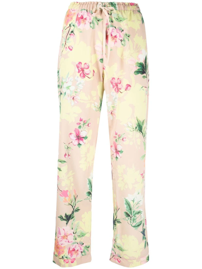 Maison Lejaby Floral-print Pyjama-style Straight Trousers In Nude